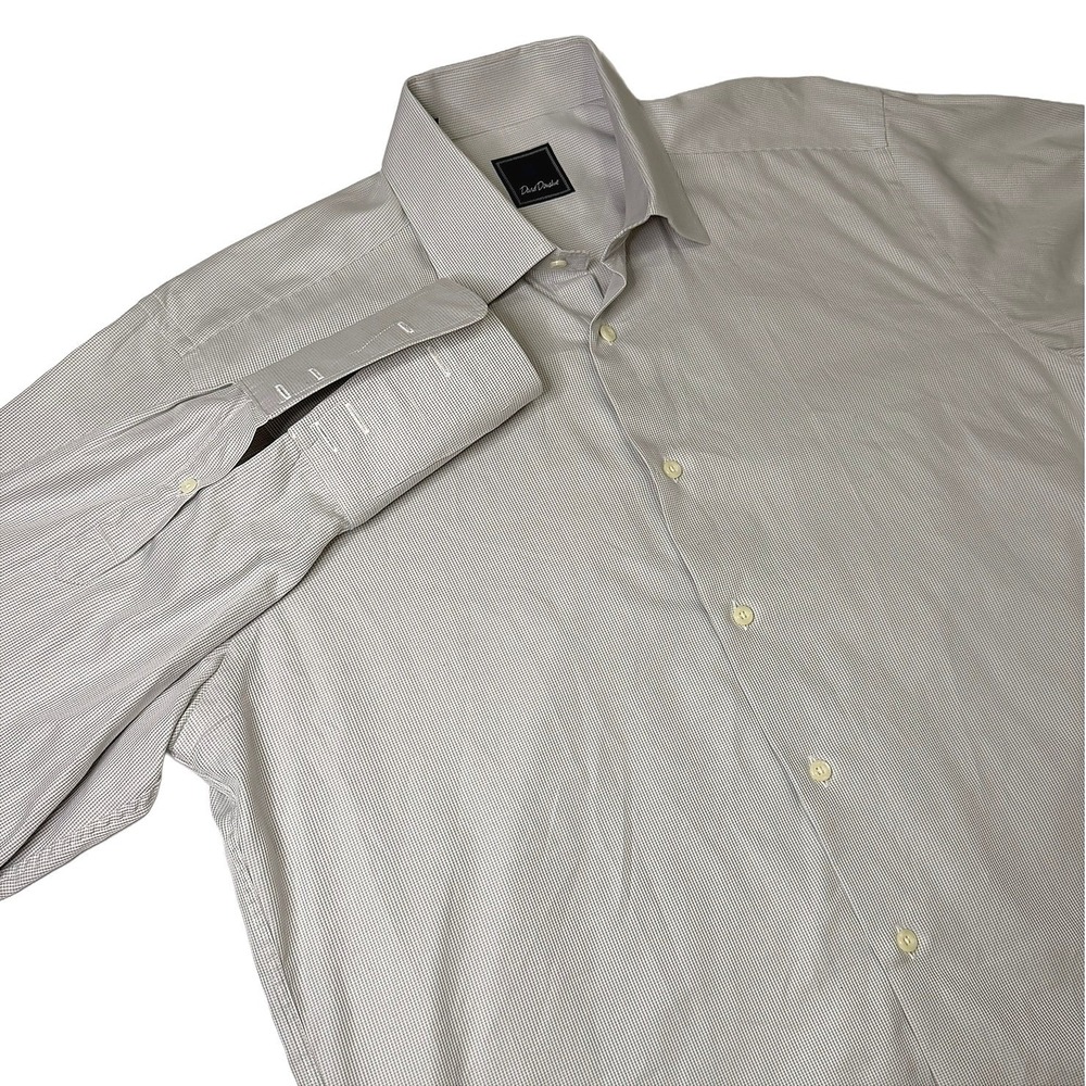 David Donahue Mens Grey Micro Houndstooth French Cuff Dress Shirt 16.5 32/33